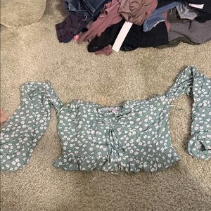 Pink Lily Green Floral Blouse